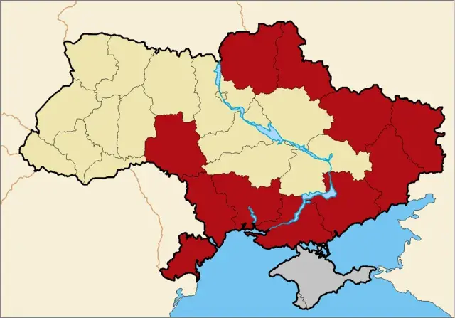 Территории Украины, где вводится военное положение. Карта из Wikimedia