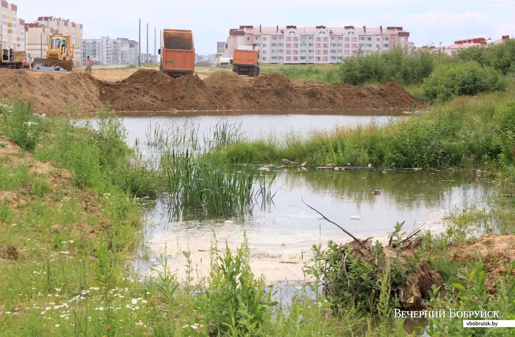 20.06.2019. Строительство дороги через озеро в 7-м микрорайоне Бобруйска