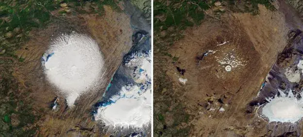 Слева: Окйёкудль-1986. Справа: Ок-2019. Фото NASA
