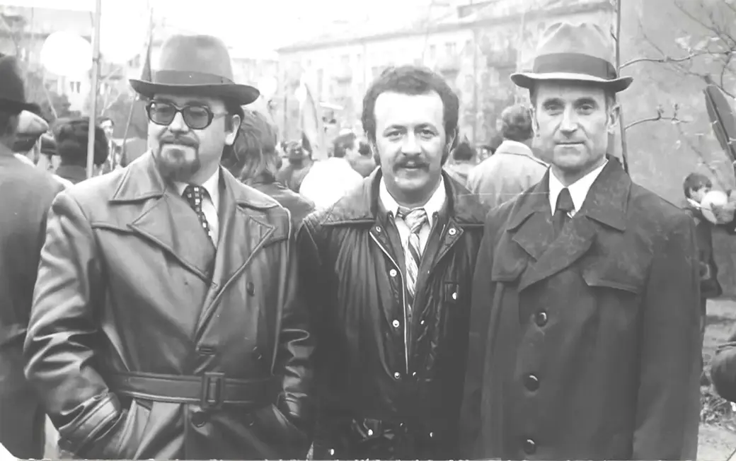 Бобруйск, начало 1980-х. Л.В. Раскин (справа) и его коолеги: М.Е.Марголин, В.В.Щура.