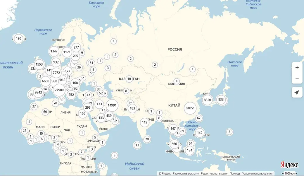 Фото: yandex.by/web-maps/covid19