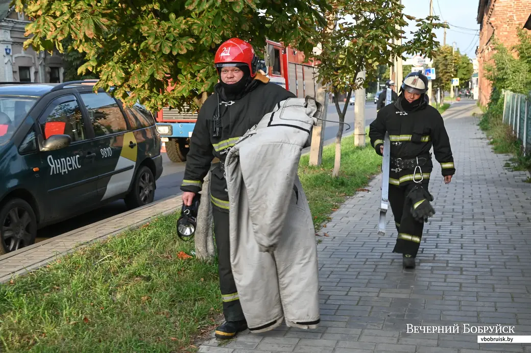 02.09.2020. Бобруйск. Бойцы пожарной аварийно-спасательной части №1 ликвидируют осиное гнездо в окне жилого дома на улице Бахарова в Бобруйске