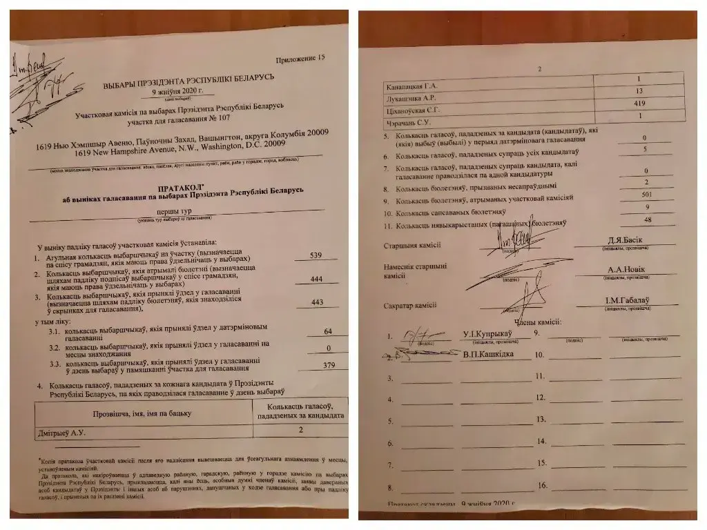 Протокол избирательной комиссии из Вашингтона. Фото Алены Буинской