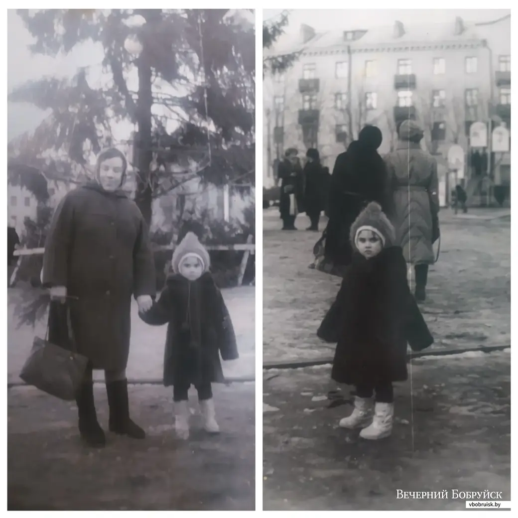 1992 год. Площадь Ленина в Бобруйске. Маленькая Диана с бабушкой на елке.