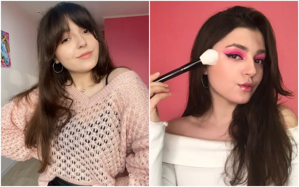 Екатерина до и после макияжа.