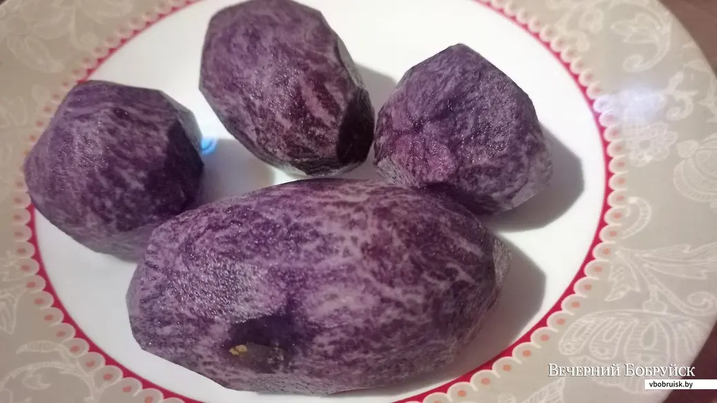 Очищенный фиолетовый картофель.