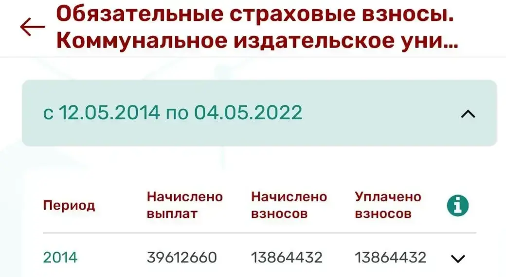 Вот, к примеру, информация о взносах за 2014 год.
