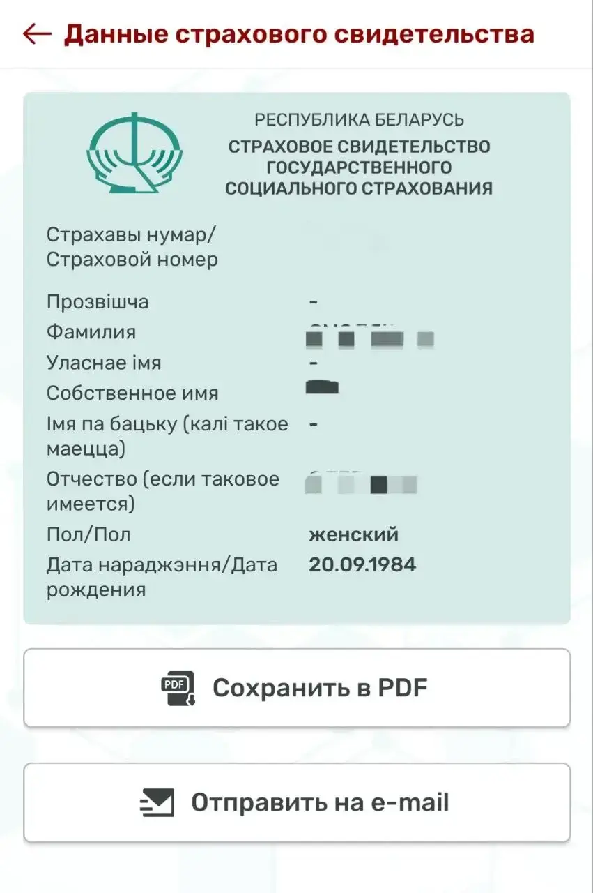 Первый раздел содержит данные страхового свидетельства. Это та самая зеленая карточка.