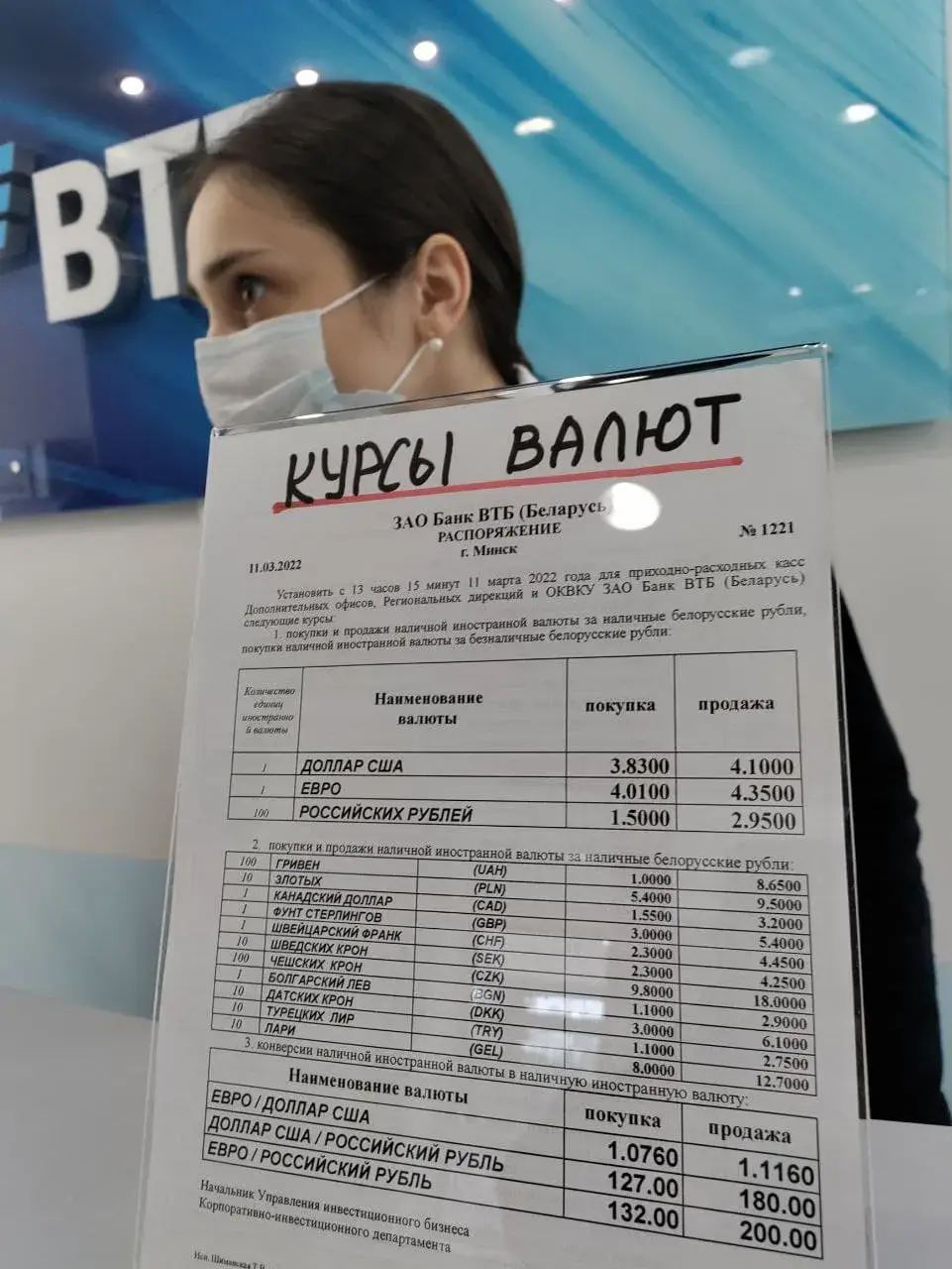 Очередь в банке ВТБ: курсы валют в Бобруйске на 11 марта | bobruisk.ru