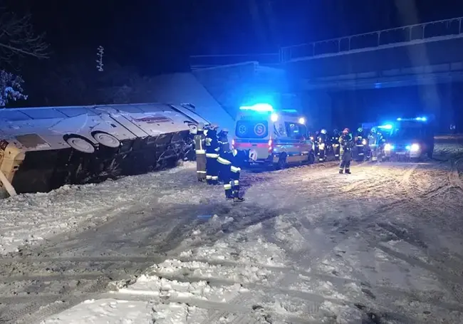 Автобус с белорусами перевернулся в Польше. Семь человек доставили в больницу